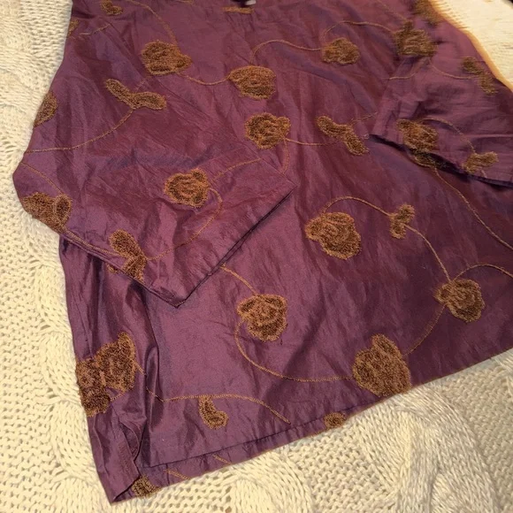 J. Jill Pure Jill Cotton Deep Purple Valley Florals Embroidered Blouse (L) - Picture 4 of 9